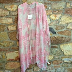 Do Everything In Love Pink and White Sheer Kimono Swim Cover up